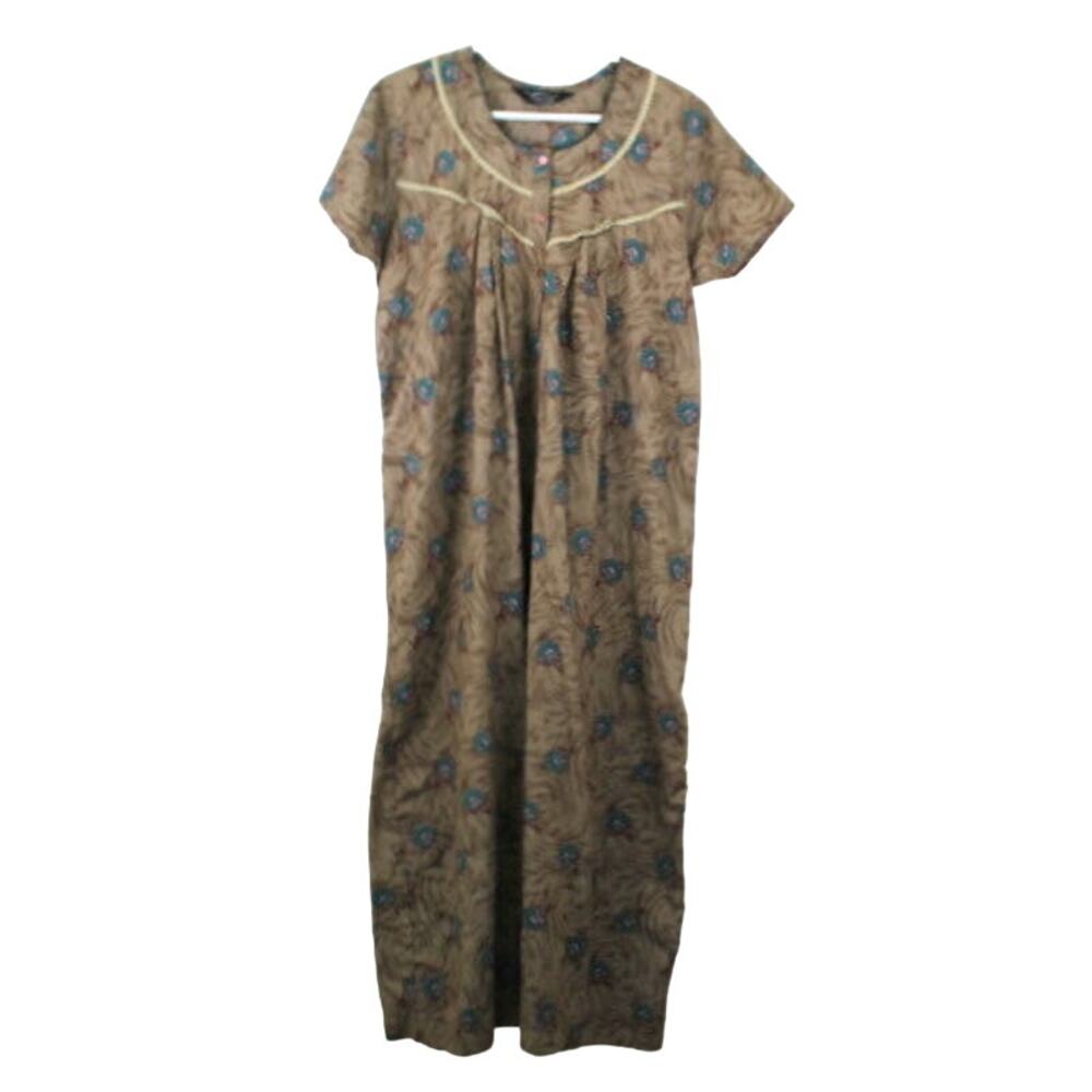 Figure Fine House Dress Nightie Muumuu Ladies L Short Sleeve Button Pull Over